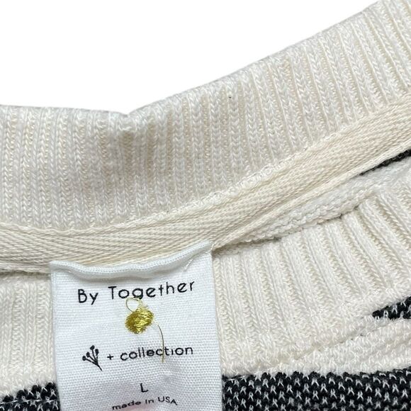 BY TOGETHER Knit Crewneck Oversized Cropped Sweatshirt Striped Size Large - Picture 4 of 4